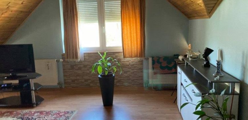 Csillaghegy legjobb utcájában pár éve épült ház gyönyörű veteményeskerttel